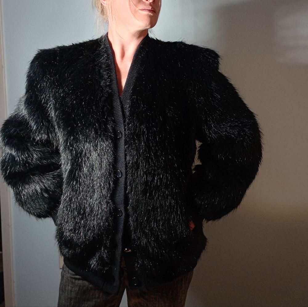 Rare Vintage 80s Faux Fur BOMBER Jacket